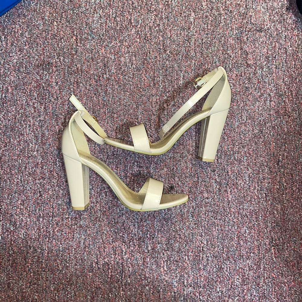 Nude Beige Patent Leather Open Toe Heels